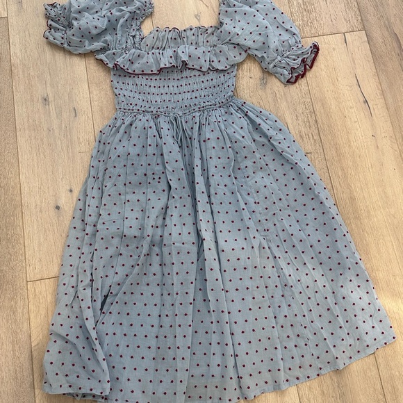 DOEN Sol Dress Blue Red Polka Dot Ruffle Midi Maxi - Picture 5 of 9